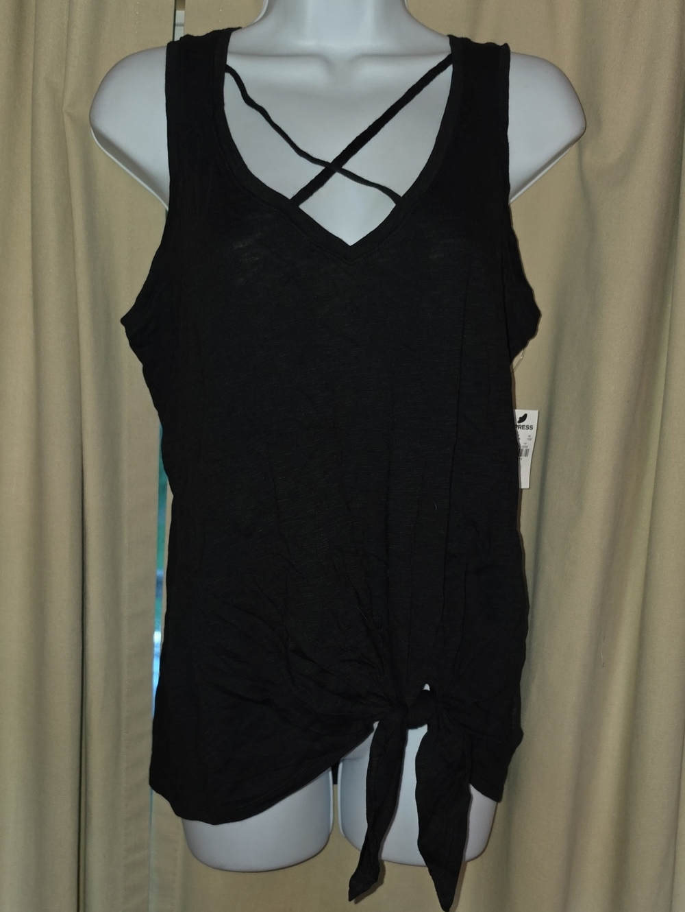 Express One Eleven Black Crisscross Tie-Front Tank
